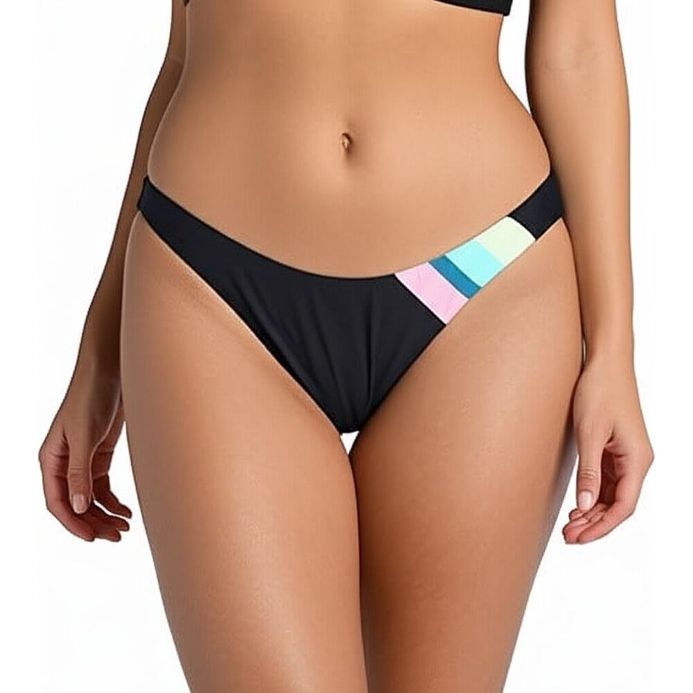 CITRUS Women's Hipster Bikini Bottom Black Colorblock Swimsuit NWT Size Small